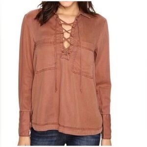 Free People Under Your Spell Lace Up Long Sleeve Top Shirt Size Medium